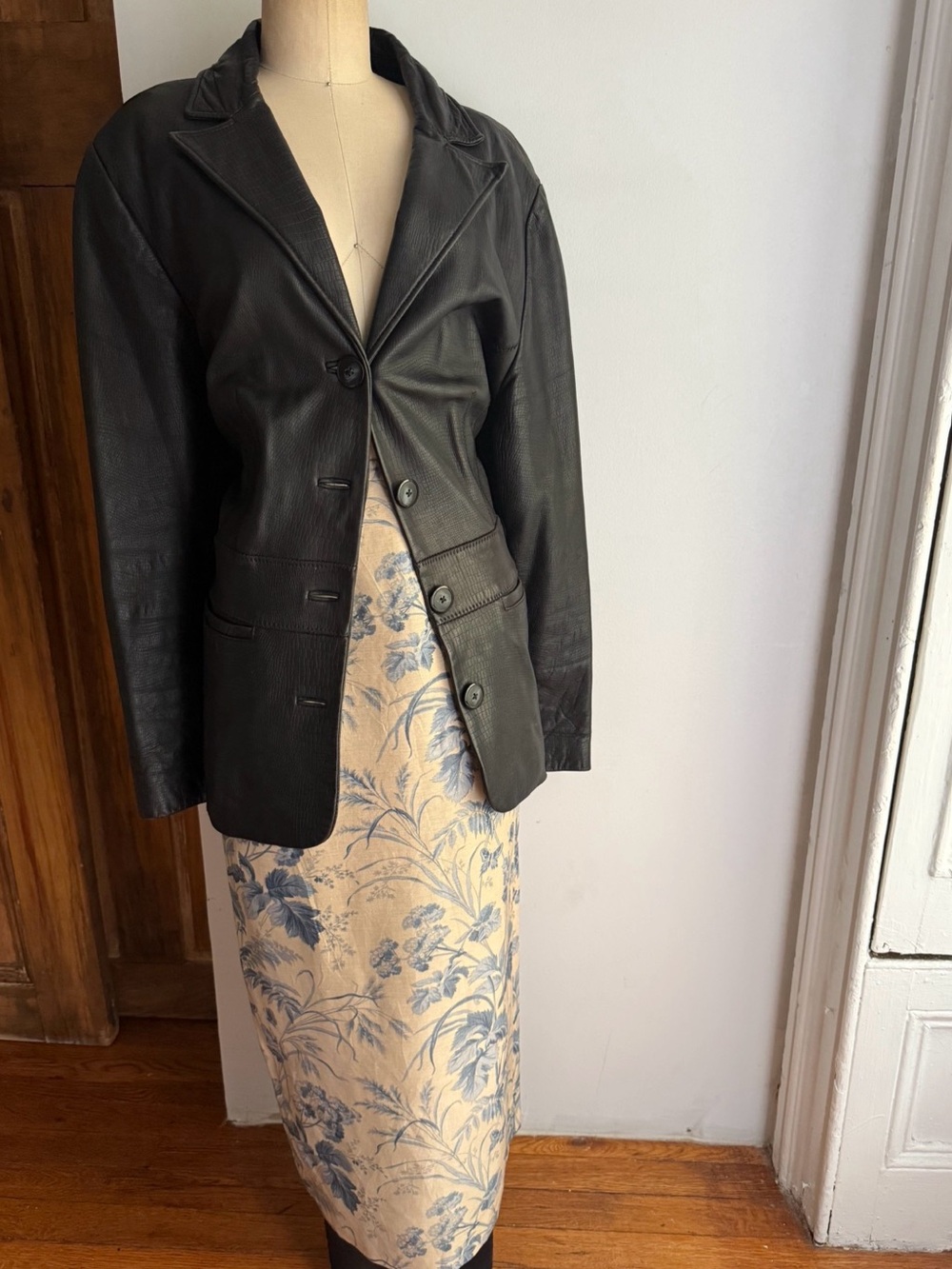 Vintage 90s Talbots Silk Linen Toile Skirt Blue Botanical English Countryside 4